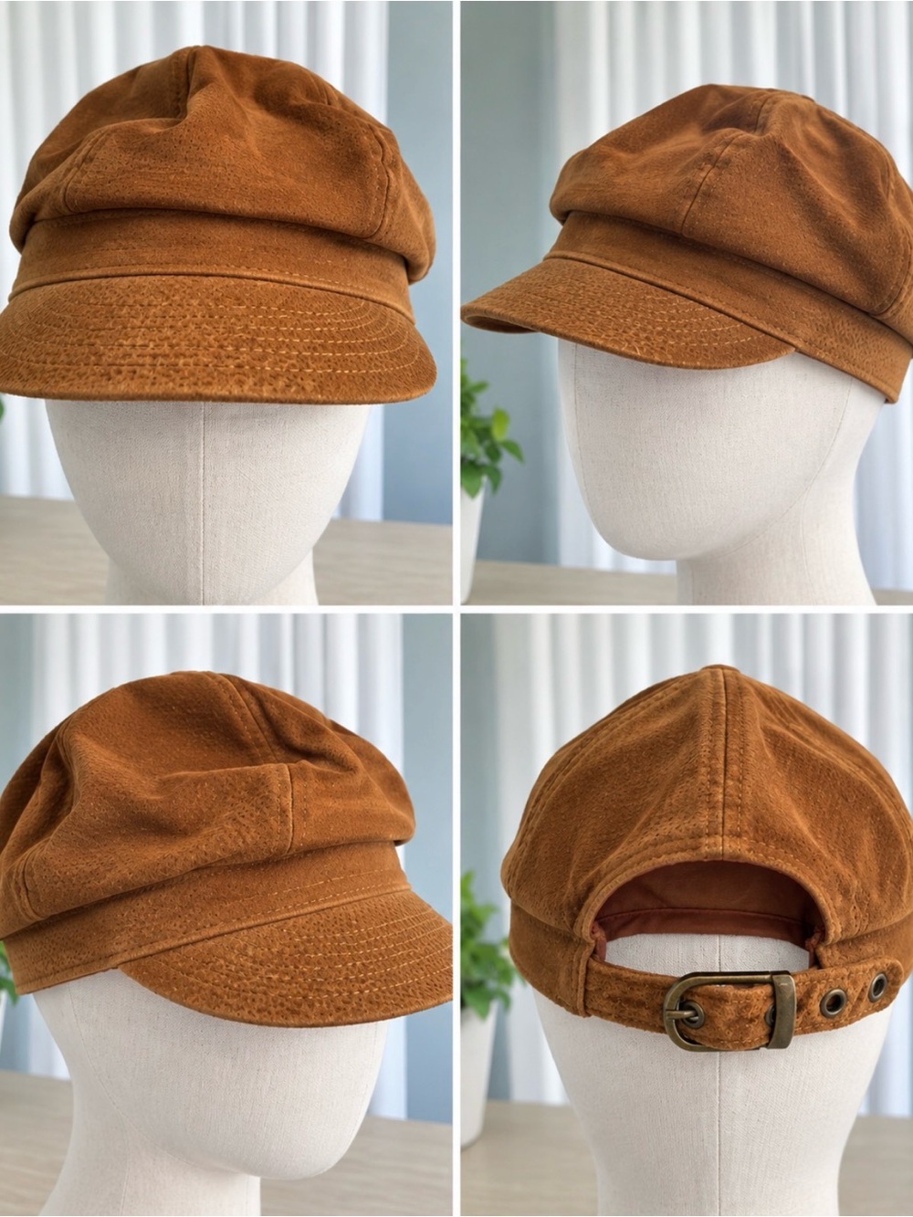 Understated Leather Genuine Leather Newsboy Cap Brown Adjustable Hat